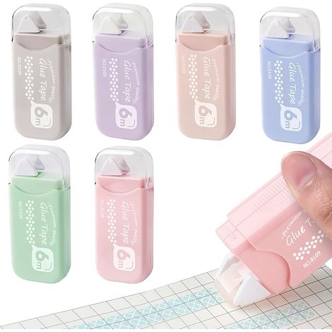 6 x Double-Sided Scotch, 6 m x 6 mm Adhesive Tape Glue, Clean, Portable, Gift Ribbon Packaging, Roller Glues for Scrapbooking, Gift Paper, Photo Album, School, Office (1/5)
