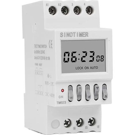 Minuterie programmable numérique sur rail DIN 220 V CA, étanche, 7 jours, économie d'énergie pour éclairage extérieur, compatible avec une large gamme d'appareils et de systèmes (1/5)