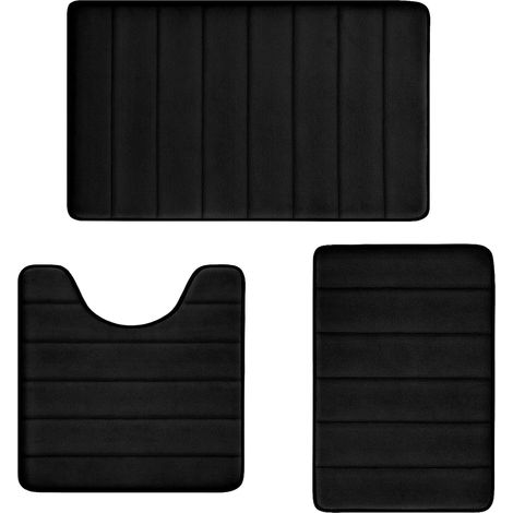 Tapis de bain en mousse à mémoire de forme, noirs, lot de 3, doux, très absorbants, antidérapants, lavables en machine.