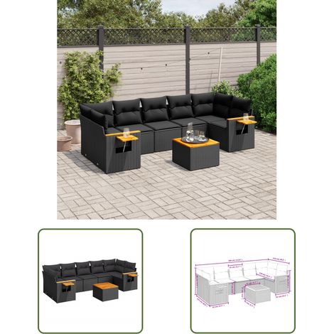 The Living Store 8-tlg. Garten-Sofagarnitur mit Kissen Schwarz Poly Rattan - Gartenmöbel - Esszimmergarnituren - Outdoor Möbel - Lounge Set - Rattan Sofa (1/3)