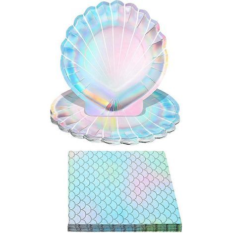 Set Muschelteller, Meerjungfrauen-Partyteller, Einweg-Meerjungfrauen-Servietten – 18,00 x 18,00 x 0,30 cm (1/3)