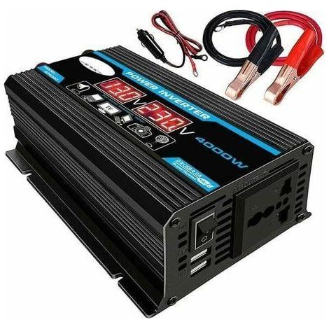 Convertisseur Pur Sinus 4000 W - Onduleur 12 V Vers 220 V - Écran LCD Double - Télécommande Sans Fil - 2 Ports USB - Pour Voiture Camping Voyage