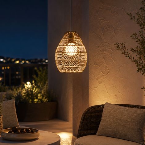Suspension solaire résine tressée beige et brun 25 lumens (1/2)