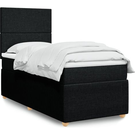 Lit simple - 90x190 cm, Sommier à lattes de lit avec matelas Noir Tissu WFE952641 Maison Chic (1/5)