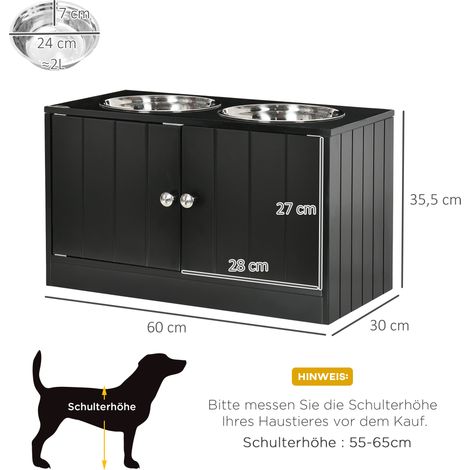 Station nourriture surélevée noire pour gros chiens,2 gamelles inox,rangement 44L portes magnétiques