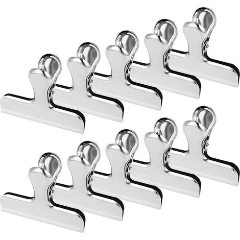 10 Stück Edelstahlclips, Verschlussclips für Lebensmittelbeutel und Verpackungsbeutel zum Verschließen und Frischhalten (77 mm) (1/5)