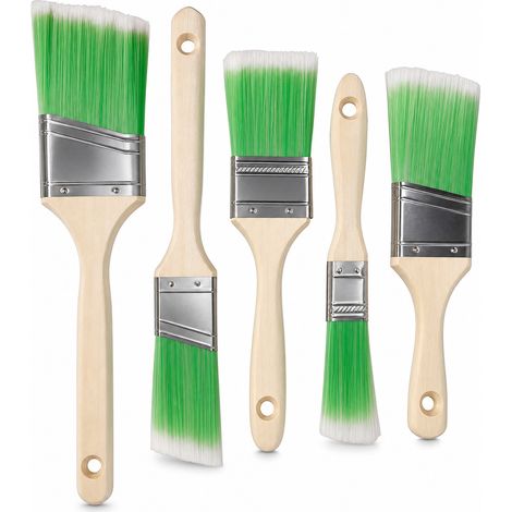 Set of 5 green angled flat paint brushes 30 cm (1/5)