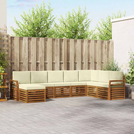 Ecksofa Set mit Kissen 8 pcs Natur und Creme Massivholz Akazie (1/5)