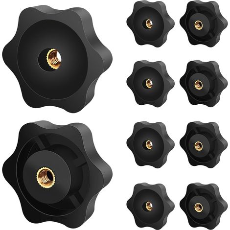 Lot de 10 écrous à poignée étoile M5 - Diamètre extérieur : 32 mm - Noir - En forme d'étoile - Filetage intérieur en laiton - Pour machines et installations, meubles, machines-outils