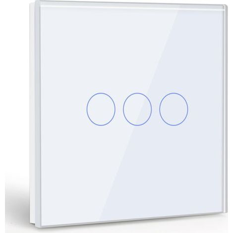 Interrupteur tactile monocommande à 3 position, interrupteur à lumière blanche avec affichage LED, - aucun fil neutre requis, blanc (1/5)