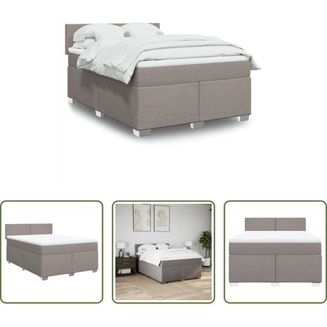 vidaXL Surmatelas - Sommier à lattes de lit avec matelas Taupe 140x200 cm Tissu (1/5)