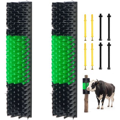 Mophorn Cepillo Rascador para Ganado, Paquete de 2 Unidades, 430 x 190 mm, Cepillo de Masaje para Vacas, Caballos y Ovejas, con Tornillos Incluidos, Ideal para Ganadería y Granjas, Color Verde y Negro (1/5)