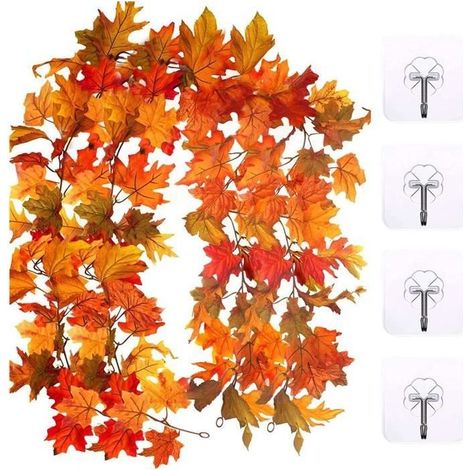 2Pcs guirlandes de Feuilles d'érable artificielles,Décoration d'automne,Décoration de Noël,Décoration Murale (1/4)