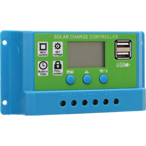 Contrôleur solaire photovoltaïque à façade verte et boîtier bleu, régulateur de charge solaire, adaptatif 12 V/24 V 20 A (1/5)