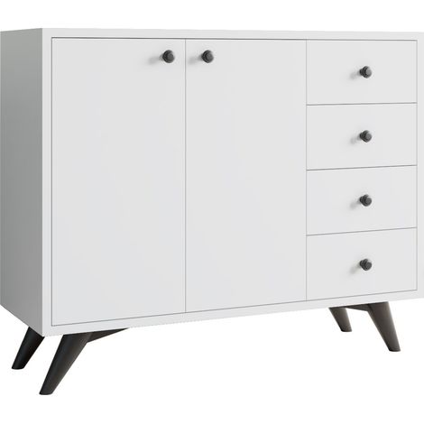 Commode 2 portes 4 tiroirs blanche 100cm (1/4)