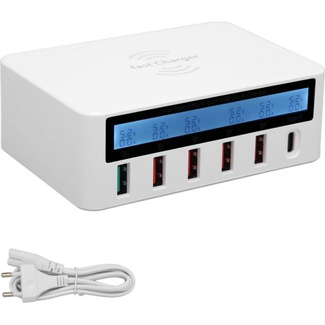Chargeur Rapide Sans Fil 6 Ports 40W WLX-818F avec Écran LED et Prise UE - Chargeur Intelligent Multifonction