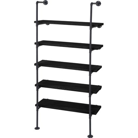 Libreria dal design industriale con ripiano su gambe 165x80x28 cm in legno e metallo grigio scuro 040004268