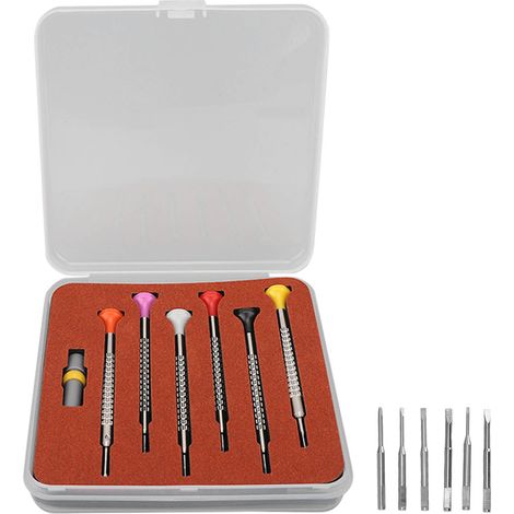 6Pcs Tournevis d'Horlogerie Lot à Fente en Acier Rapide Poignée Spéciale Kit pour Bijoutiers Utilisation Large (1/5)