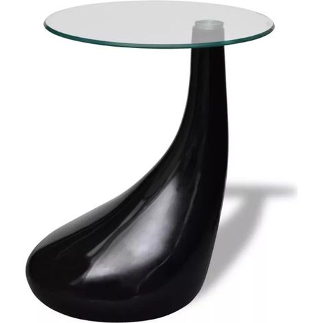 Table basse ronde verre trempé et fibre de verre noir brillant Ben (1/5)