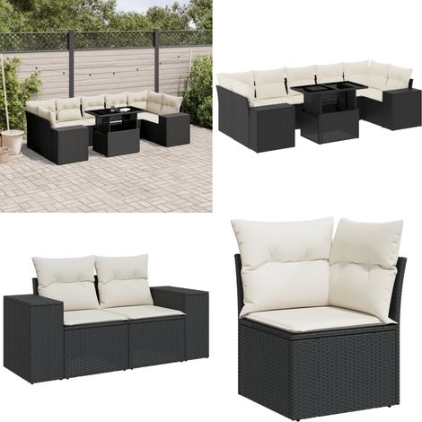 8-tlg. Garten-Sofagarnitur mit Kissen Schwarz Poly Rattan - Gartenmöbel Set - PE-Rattan Möbel - Outdoor Lounge - Gartenlounge - Terrassenmöbel - Home & Living (1/5)