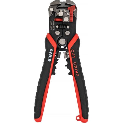 STIER Automatik-Schneid-, Crimp- und Abisolierzange mit Stromprüfer, Kabelabisolierer, Kabel Abisolierwerkzeug, Entisolierzange, cable cutter, wirestripper, Entmantler (1/5)