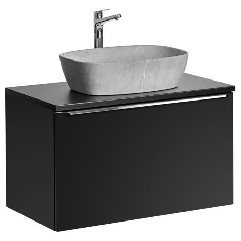 Meuble Salle de Bain 80cm avec Plateau et Vasque à poser - Noir et poignées chrome - Rosario Black - Livraison gratuite
