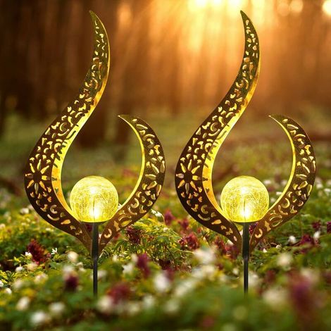 Lampes Solaires De Jardin Avec Solar Flame Lights Lot De 2 Deco Jardin Exterieur Pour Terrasse Éclairage Pour Chemins Lampe LED Decoration De Métal Et Boule Pour, Jardin, Terrasse (1/5)