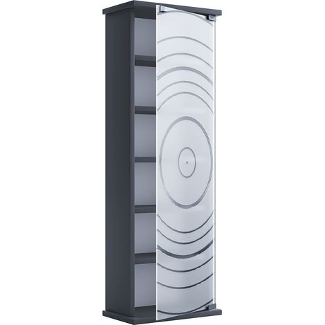 Ebuy24 – Vitrine en verre de sécurité ESG pour 150 CD ou 65 DVD – 5 étagères variables – Dimensions H. 92 x L. 31 x P. 18 cm – Réplique bois