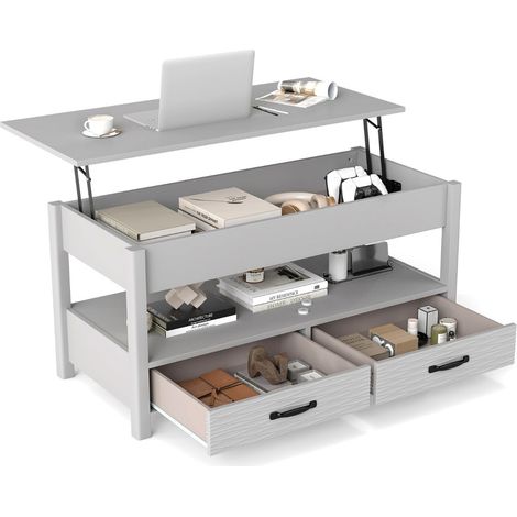 Mesa de centro elevable 100 x 46 x 50 cm diseño ergonómico amplio espacio de almacenamiento estilo moderno MDF blanco 200018365