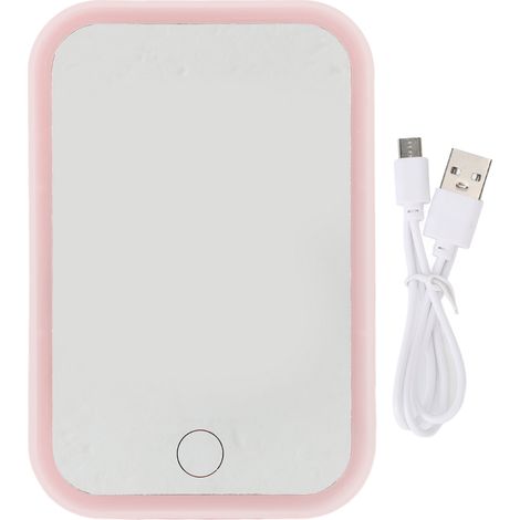 Miroir de maquillage lumineux rose LED tactile carré, miroir de bureau avec gradation réglable, rotatif, remplissage lumineux, miroir de coiffure (1/5)