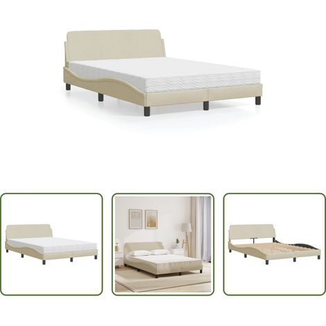 vidaXL Matelas en mousse -  Lit avec matelas Dover crème 120x200 cm tissu (1/5)