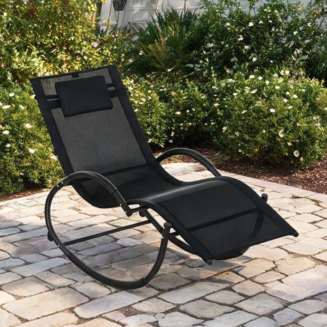 Fauteuil à bascule en métal noir avec tétière pour extérieur (1/5)