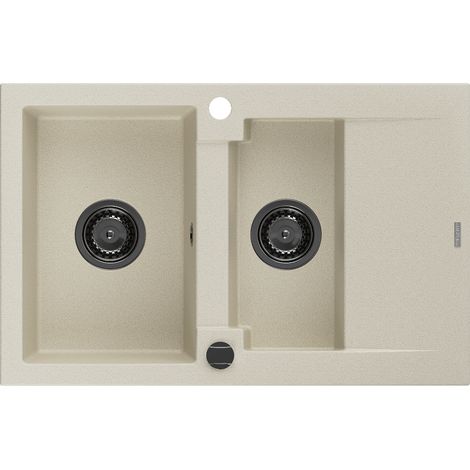 Mexen Gaspar 1,5-Becken-Granitspüle mit Abtropffläche 737 x 475 mm, Beige, Siphon Schwarz - 65077315 (1/5)