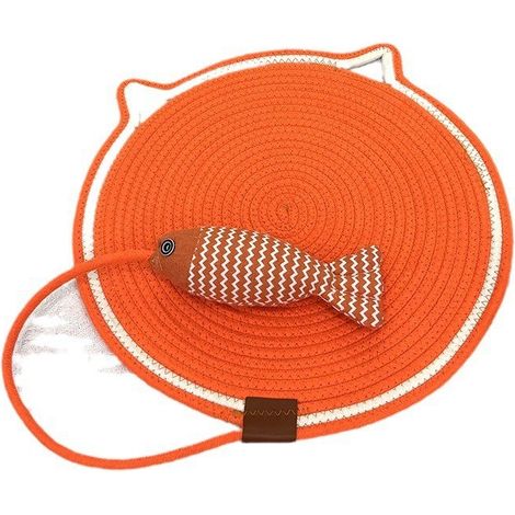 Griffoir double face pour chats — Matériau : corde en coton naturel, tapis à griffer de 43/50 cm (16,9/19,7 pouces), convient aux murs, canapés et tapis (motif poisson orange, 43 cm [16,9 pouces]). (1/4)