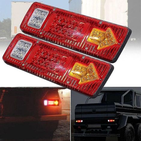 Lot de 2 feux arrière 12 V pour camion/remorque, 19 LED, étanches, avec feux de freinage, de recul et clignotants, feux de plaque d'immatriculation, pour camping-car, fourgonnette, motoneige. (1/4)