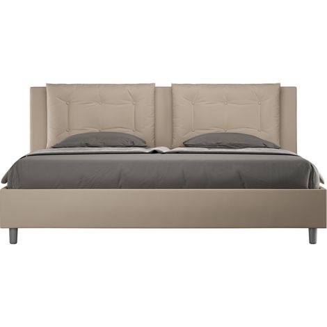 Lit design 200x200 cm avec tête de lit coussins matelassés simili cuir beige Andry- (1/5)