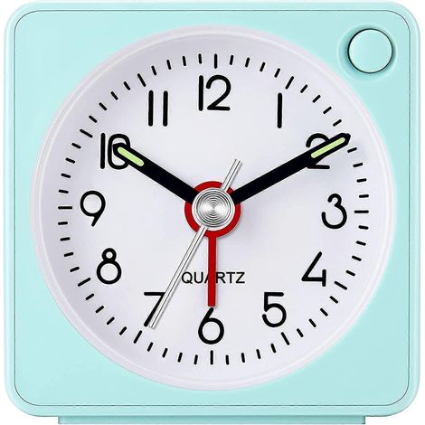 Réveil analogique de voyage, 5,7 cm (2,25 pouces), ultra-compact avec fonction snooze et éclairage, super silencieux (sans tic-tac), fonctionne sur piles, (vert) KB (1/5)