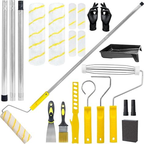 Set de Rouleaux de Peinture 18 pièces avec Rallonge – Rouleaux et Plateaux de Peinture pour Murs et Plafonds Inclut cadres et manchons 9 & 4 pouces, pinceaux – Idéal pour travaux maison (1/5)