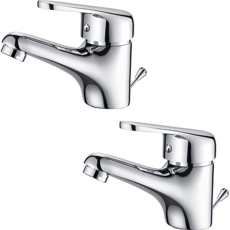 2PCS Robinet Mitigeur Lavabo avec Tirette de vidage Robinet Salle de Bain Monotrou Robinetterie Vasque Mitigeur Evier pour Salle de Bain (1/5)