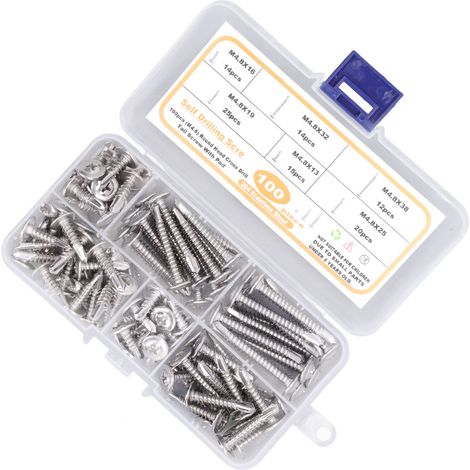 Packung mit 100 selbstbohrenden Schrauben mit Senkkopf (Kreuzschlitz), korrosionsbeständig, hohe Härte, rundes Befestigungsset (1/5)