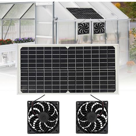ADDLIVE Ventilateur Solaire, 16V 16W Ventilateur Solaire Avec Batterie, Ventilateur dExtraction à Énergie Solaire, Double Ventilateur Solaire Portable Pour Camping-Cars Serres Maisons dAnimaux (1/5)