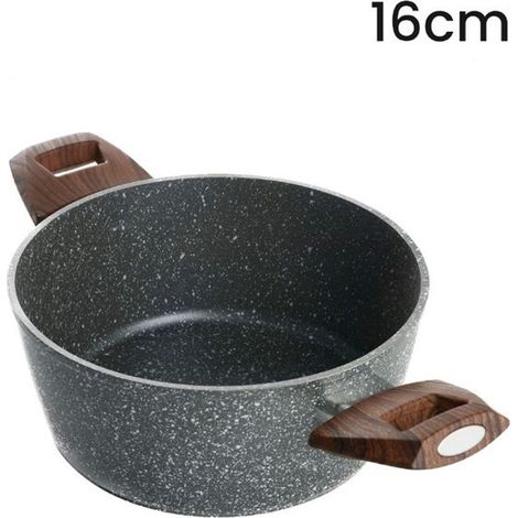 TrAdE Shop Traesio - Casseruola Con 2 Manici Legno Pentola Antiaderente Antigraffio Per Induzione Da ø16 A 24cm - -diametro 16cm -