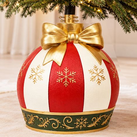 Base Albero di Natale Sfera con Fiocco Bianco e Rosso Addobbo Natalizio 42x51 cm (1/5)