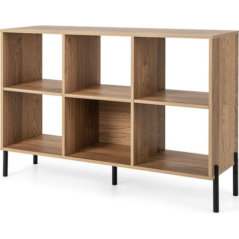 COSTWAY Wooden Storage Bookcase 6 Cube Open Bookshelf Home Office Display Rack-Natural (1/5)
