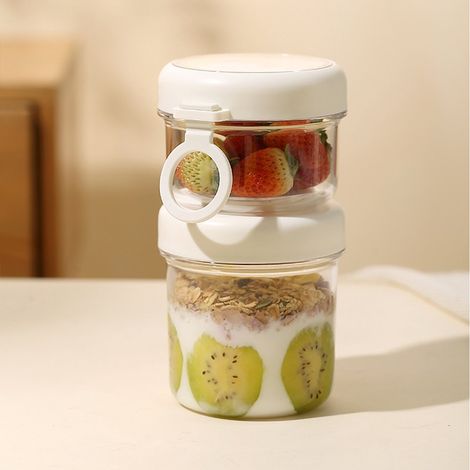 Yogurt da asporto - 880 ml - Muesli in tazza - Vasetti per avena - Tazza per zuppa - Tazza per il pranzo - Contenitore per il pranzo - A prova di perdite - Isolato termicamente - con cucchiaio - Lavab (1/3)