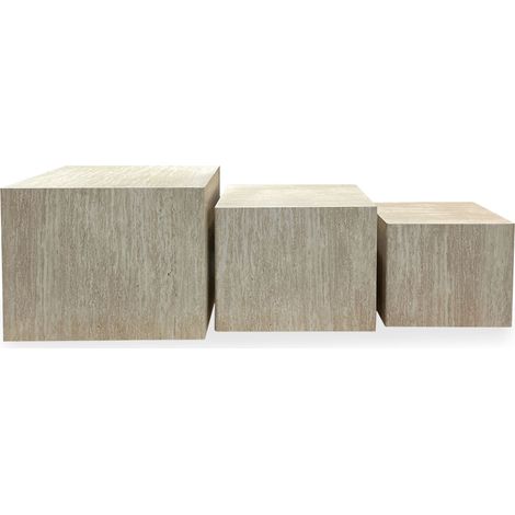 Lot de 3 tables basses Balkor Effet Travertin Beige