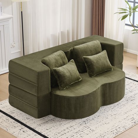 Canapé-lit de sol vert avec 4 coussins, mousse haute densité, OKWISH (1/5)