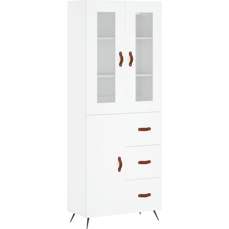 Aparador buffet cómoda armario mueble organizador cocina salón salón alto 69,5 x 34 x 180 cm madera contrachapada blanco 020032564