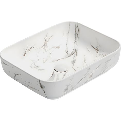 Vasque à poser rectangulaire -50 x 39 cm -Blanc mat marbre -ALABAMA (1/3)