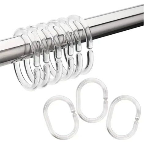 12PCS Transparent Bagues de douche anneaux en forme de C en plastique résistant pour rideaux de douche – bon marché et durable (1/5)